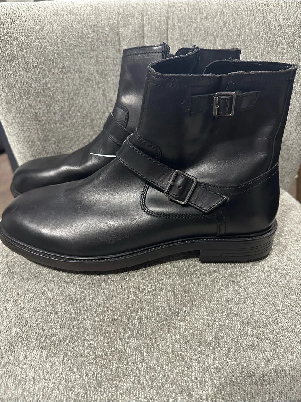 Men's Black Leather Ankle Boots with Buckle Strap